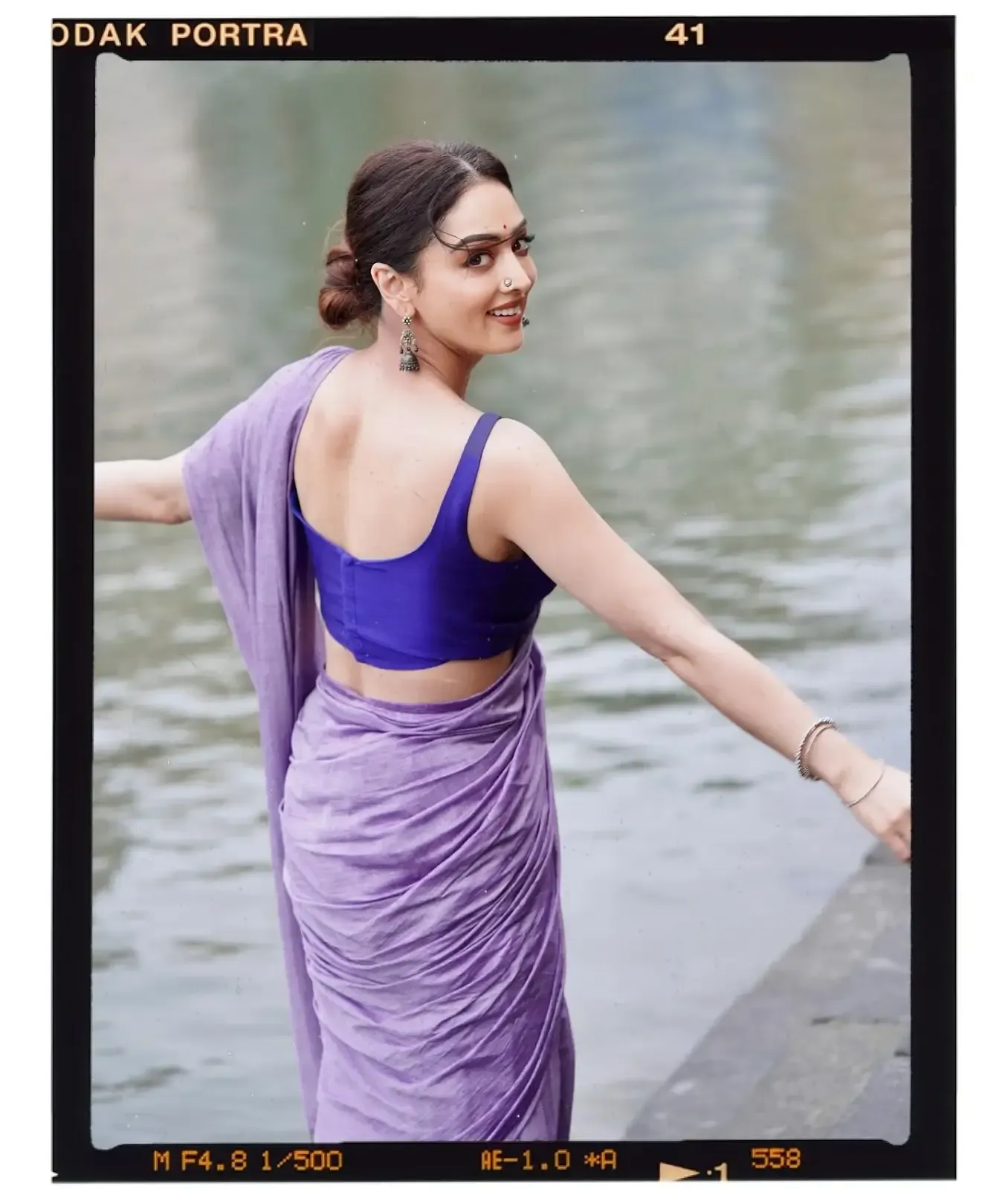 NORTH INDIAN GIRL SANDEEPA DHAR IMAGES IN TRADITIONAL VIOLET SAREE 2